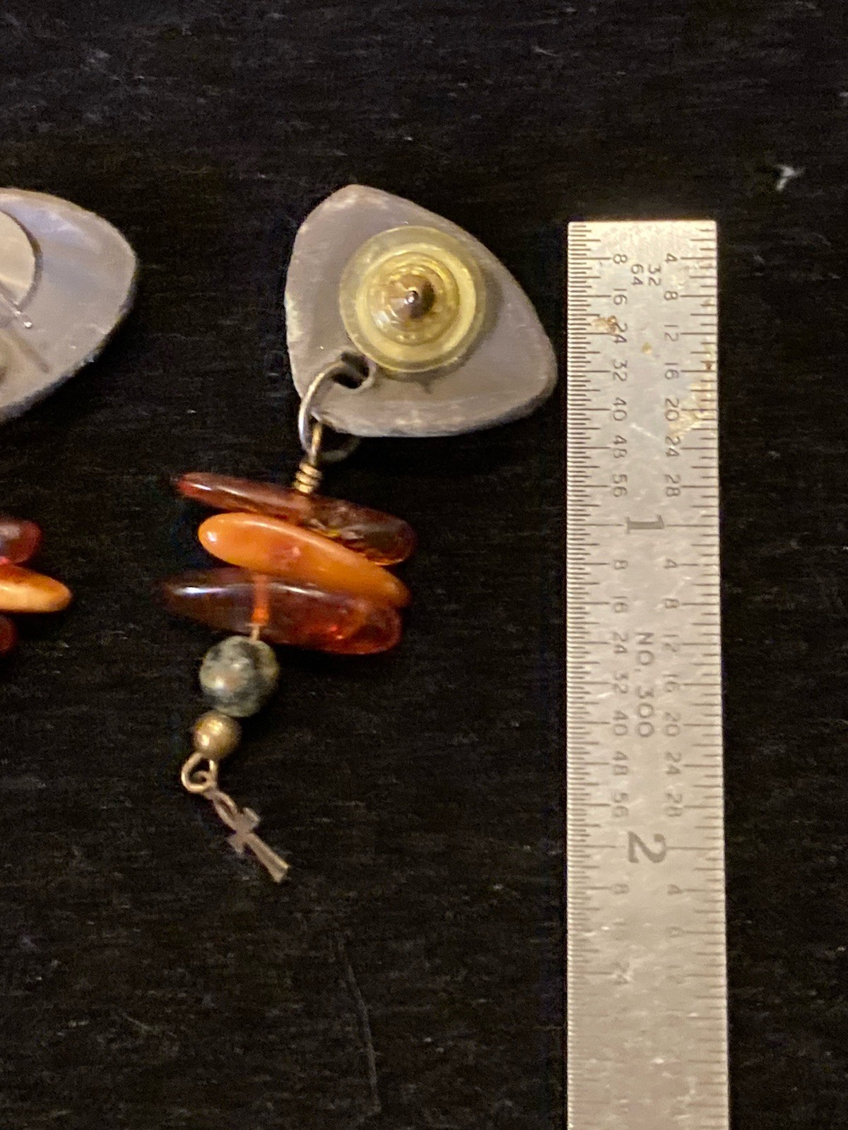 🧚🏻VTG Dangle Earrings w Stone, Layered Amber, & Cross