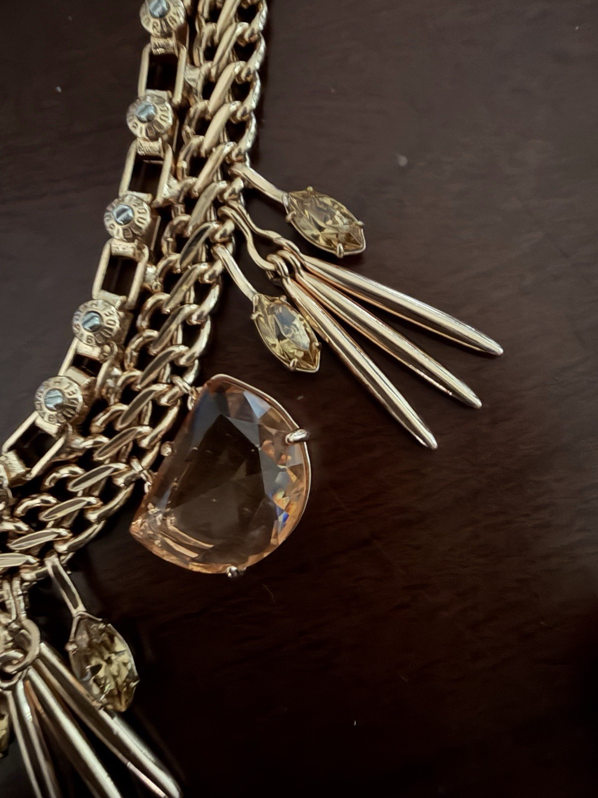 Vintage Henri Bendel Rose Gold Necklace, Peach Swarovski Stones