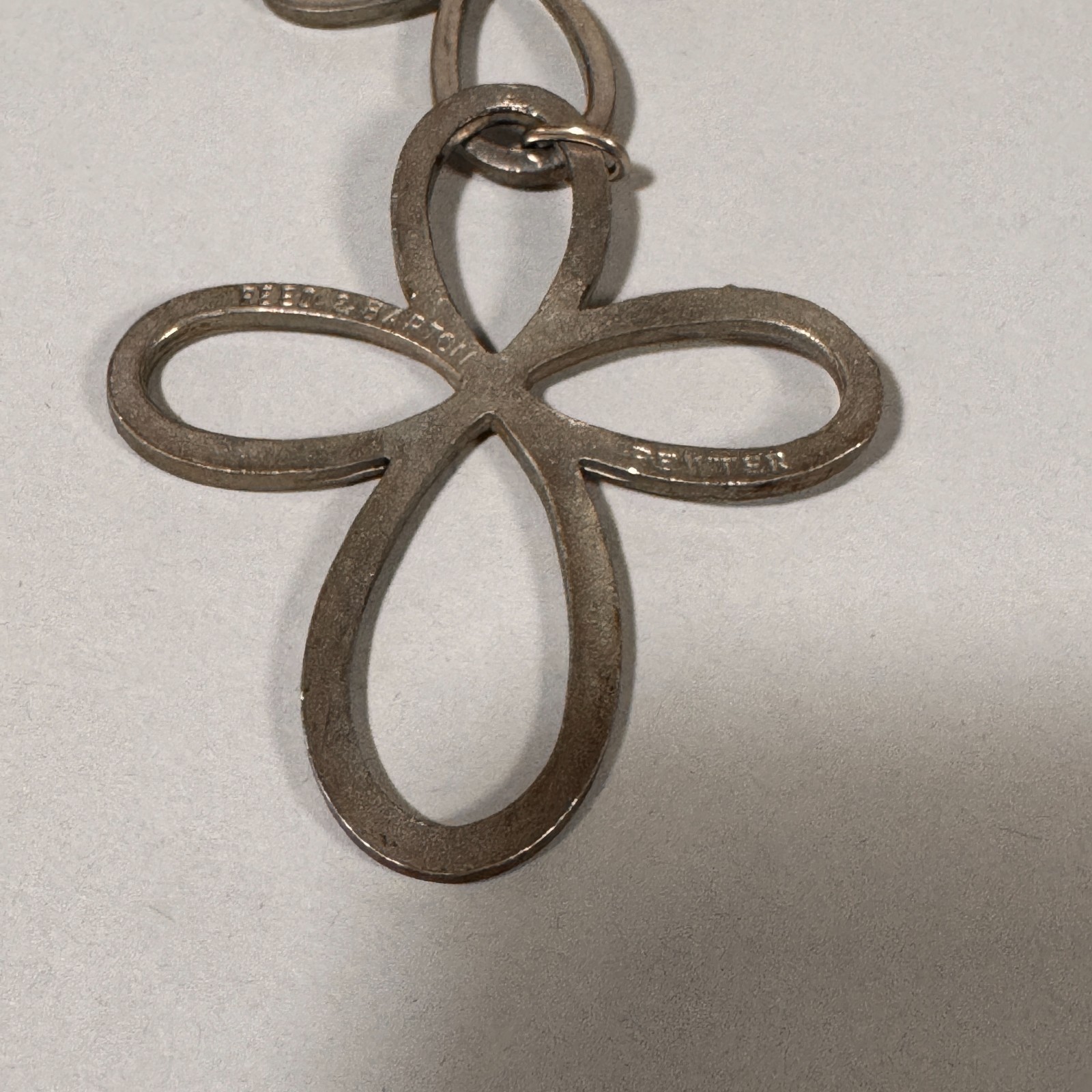 Vtg. Reed & Barton 3-tier Infinity Flower Pendant Pewter Necklace 18″ Ships Free