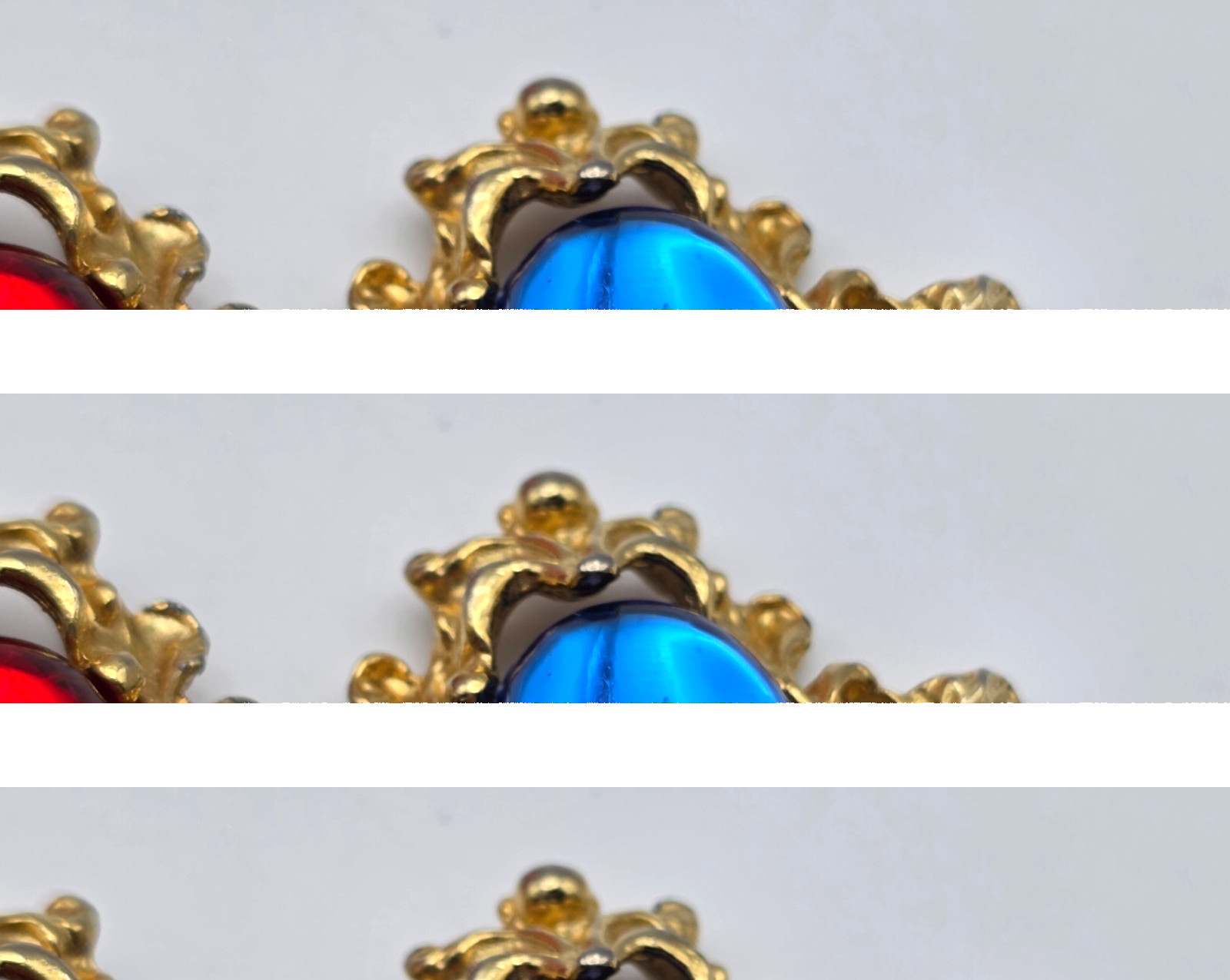 Vintage Victorian Revival Lucite Cabochon Bracelet Gold Tone Rhinestone 7.5″