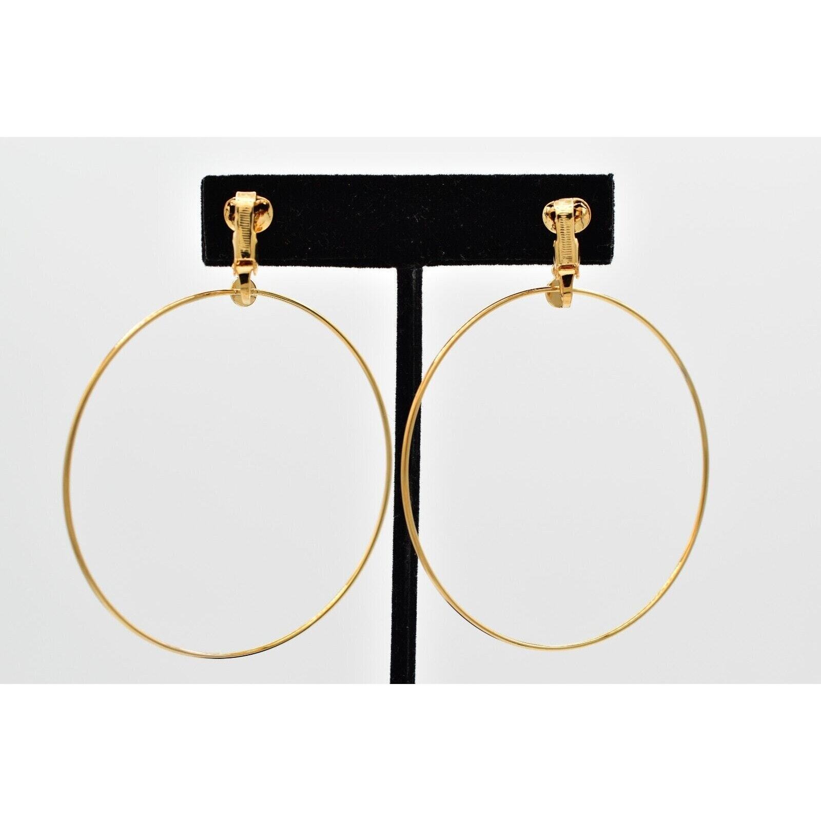 Vintage Dangle Clip Earrings Lightweight Gold Tone Large Round NOS 1980s BinA4