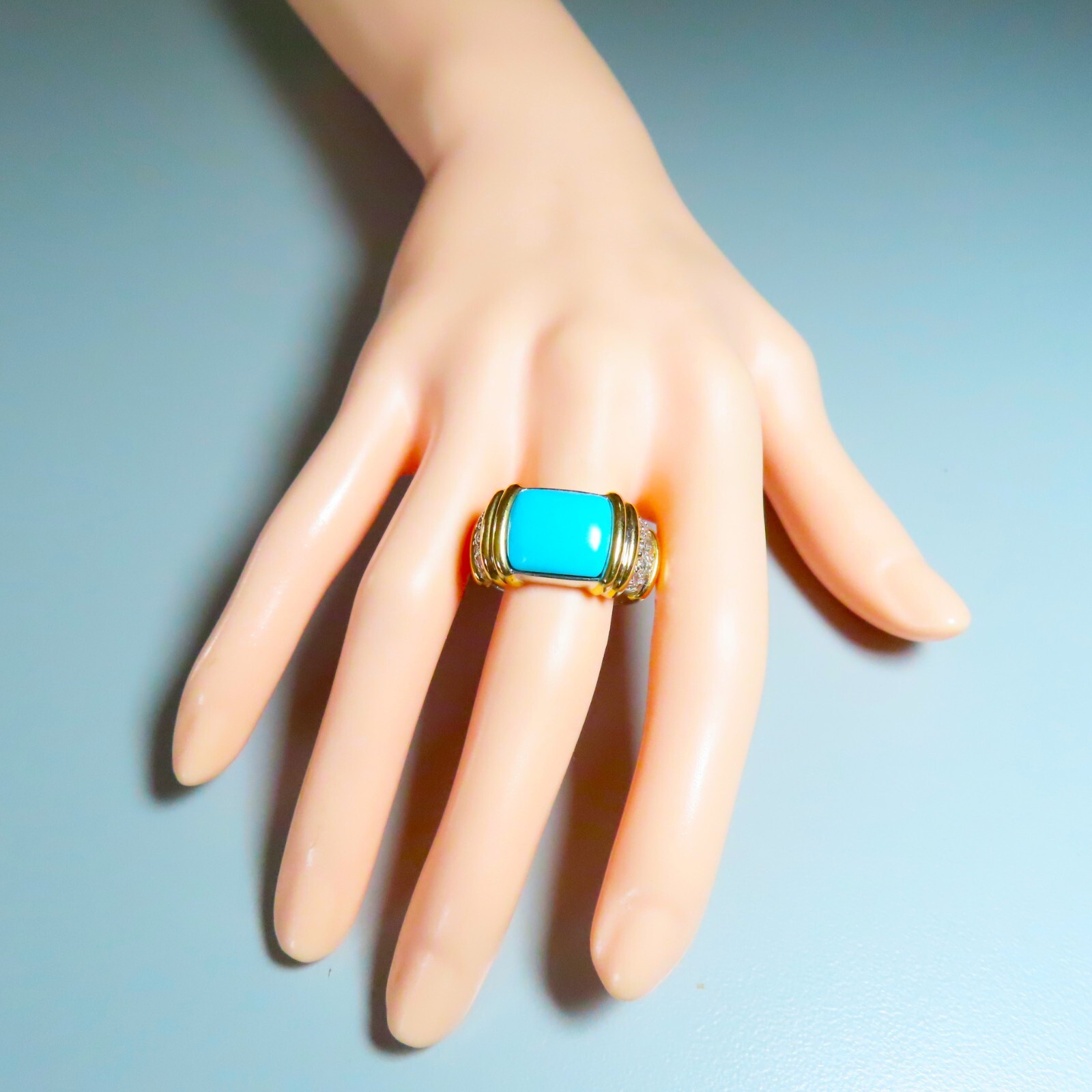 Vintage Turquoise 14k Gold Vermeil Goshenite Beryl Sterling Silver Ring