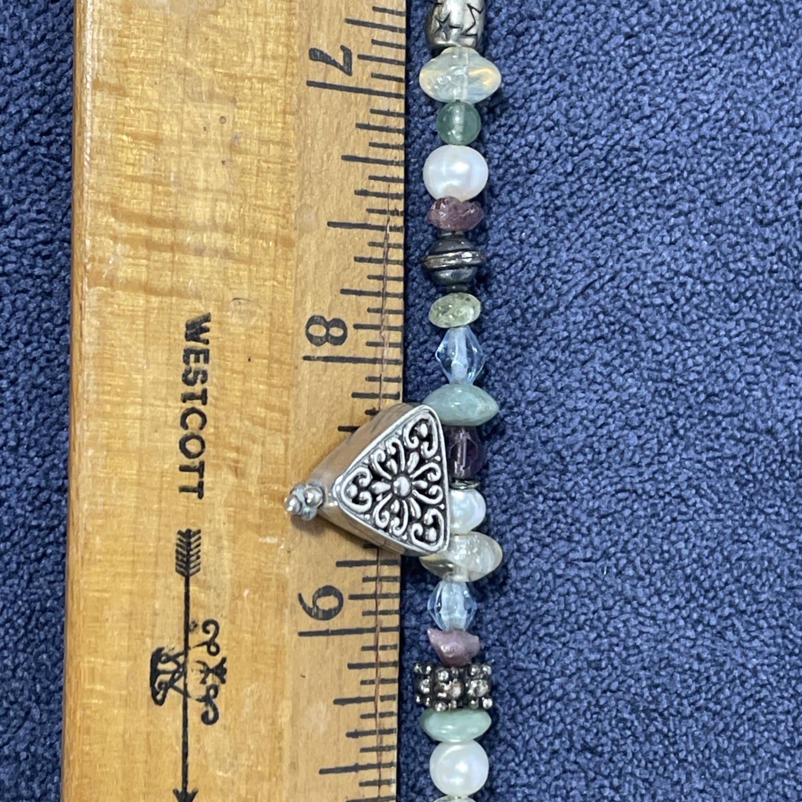 Sterling Silver Pastel Colors & Silver Bead Necklace Southwest 925 16.5″ Long