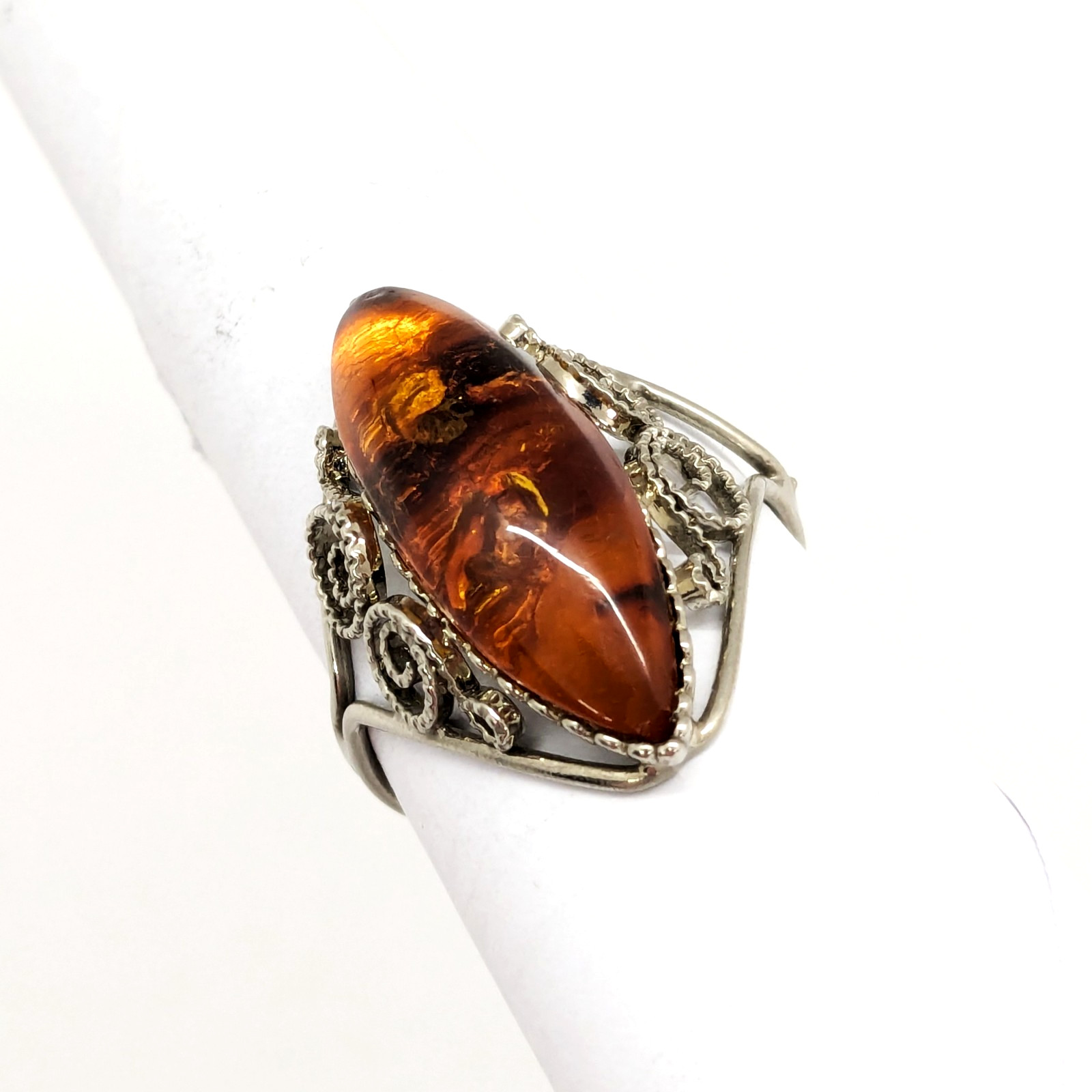 Vintage Elegant Soviet RING with Bright Natural Amber -size: 9.5US (19.5mm) #121