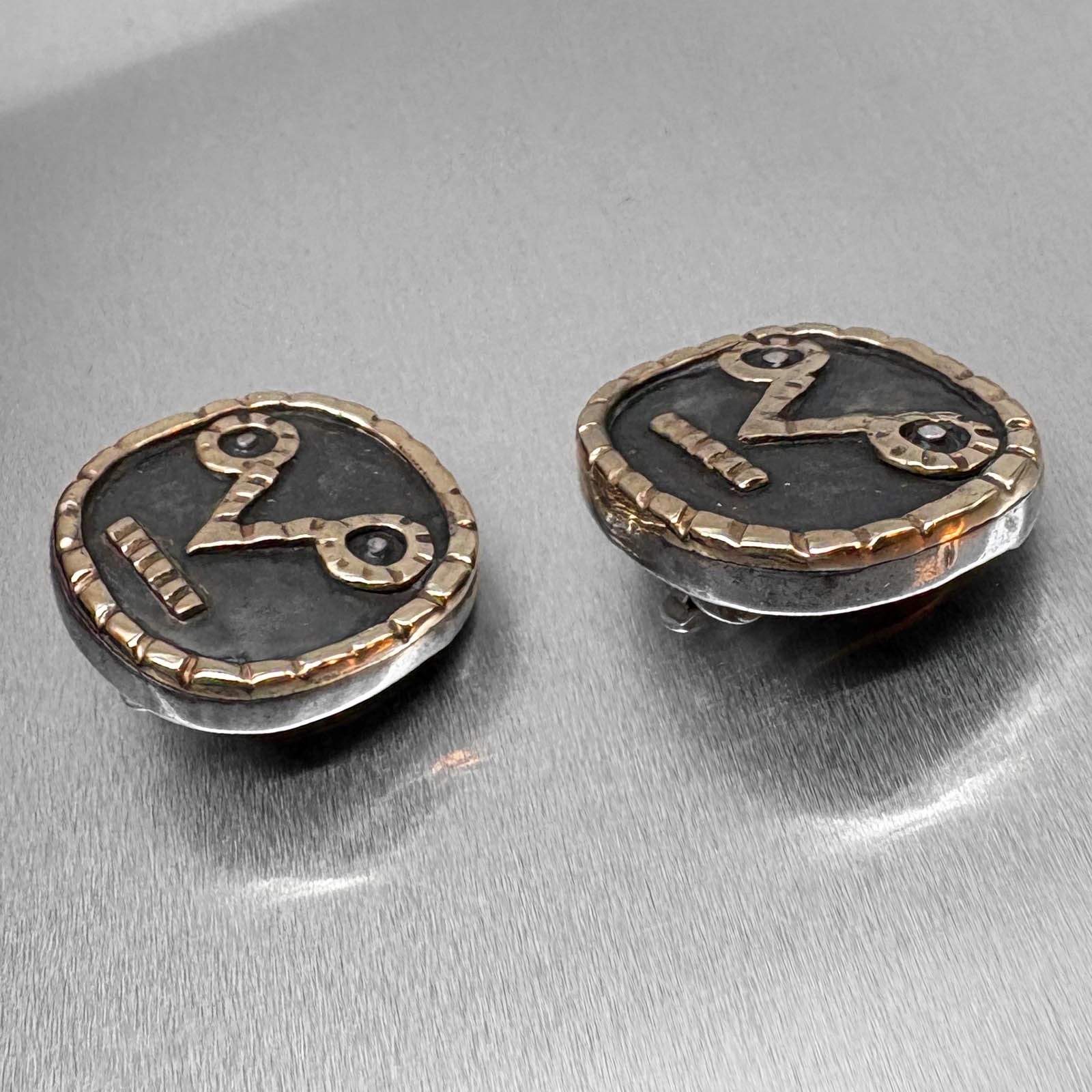 FAB Vtg Signed DIAN MALOUF MODERNIST FACE Mask Clip Earrings Sterling 14K Gold