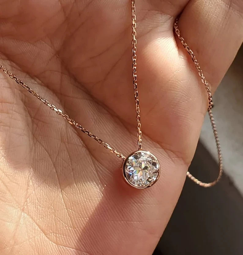 Old European Cut Lab Created Diamond 14K Rose Gold FN Halloween Gift Necklace