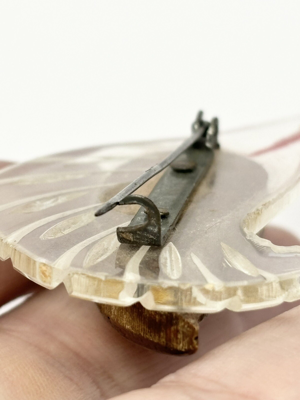 Vintage Carved Lucite And Wood Swordfish Fish Brooch Pin With Painted Details
