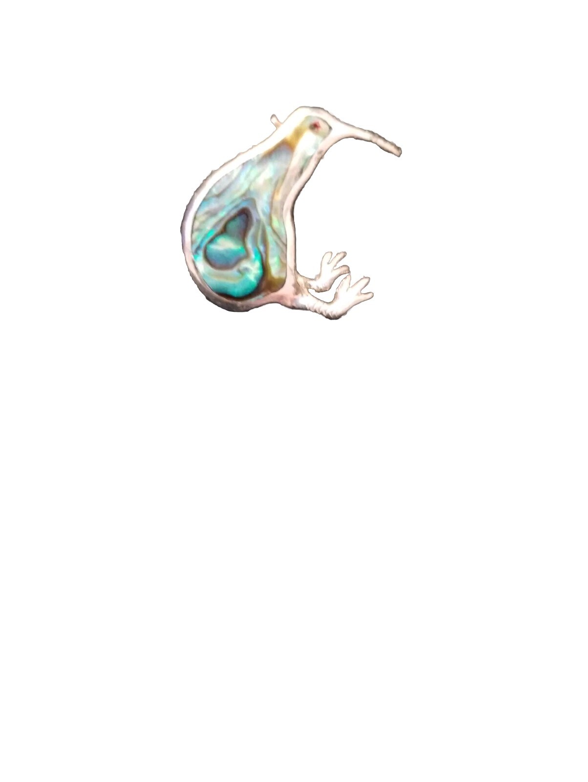 Sterling Silver New Zealand Kiwi Bird Abalone Shell Brooch Vintage Cute