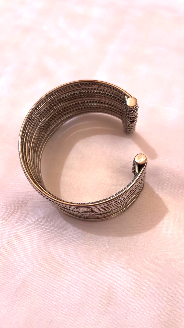 Vintage Cuff Wide Bracelet Chunky Statement Silver Tone