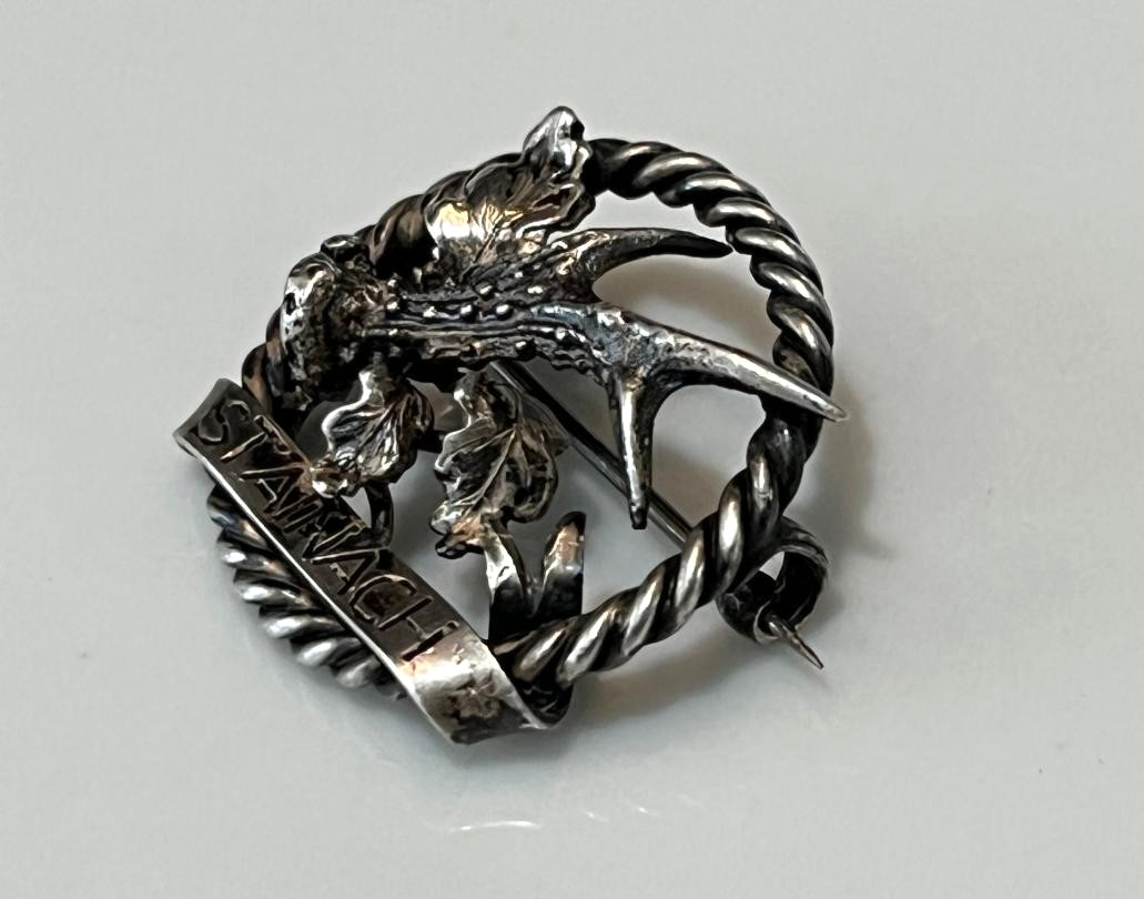 Antique 1920-30s Austrian 800 Solid Silver Hunting Brooch Pin Stainach 6.1 Gr