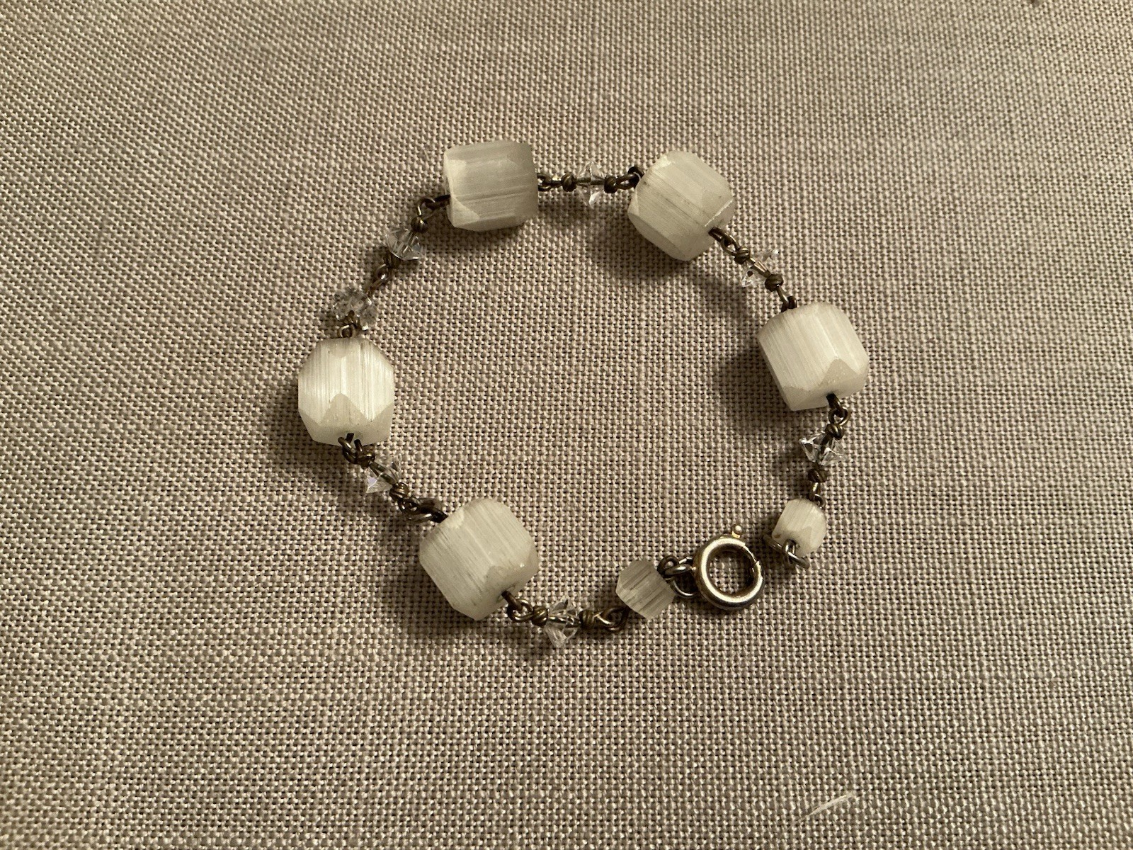 Vintage Czech Satin Glass Faceted Crystal Bracelet 7.5” Long