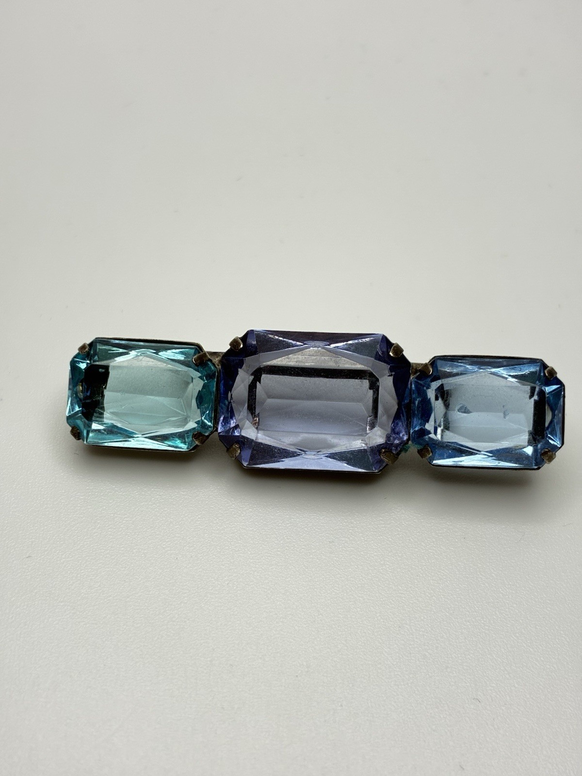 Antique Silver Tone Brooch With Blue And Purple Rinestones Looks Old