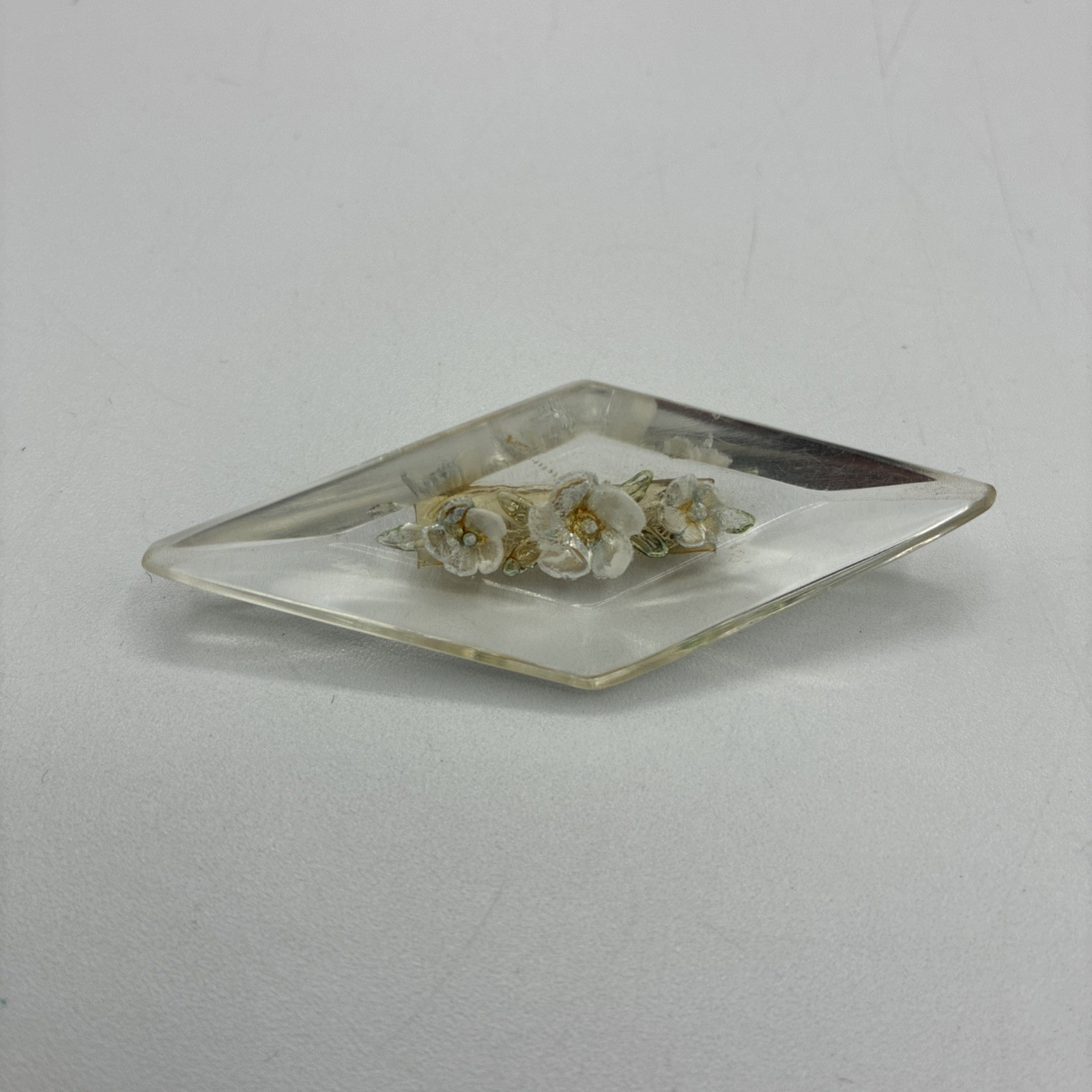 Vintage Lucite Floral Brooch Small Cluster Flowers Brooch Diamond 1930s 1950s