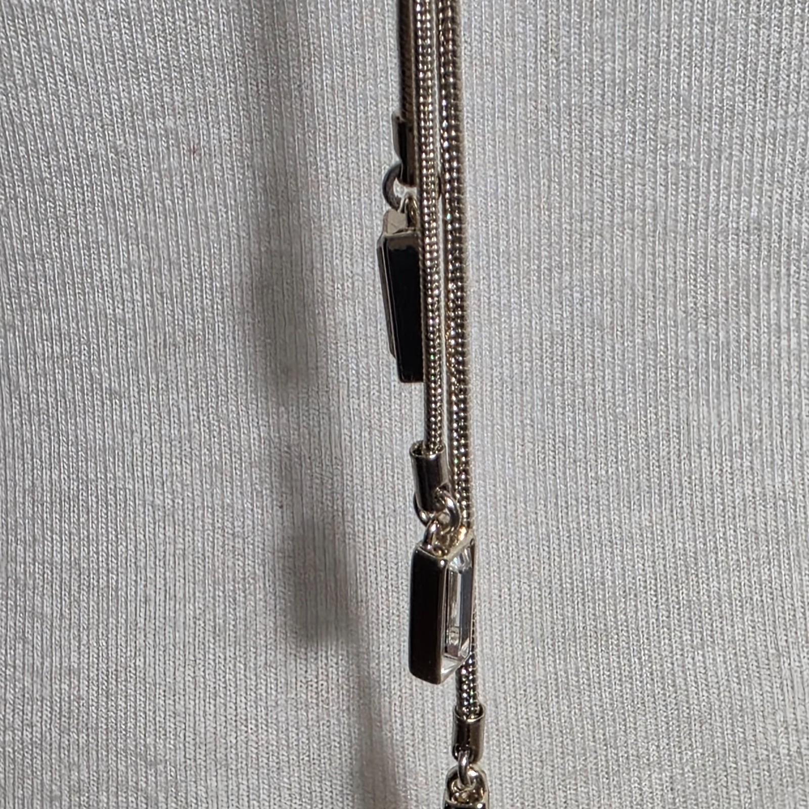 White House Black Market Lariat Necklace Silver-Tone with Faceted White Stones