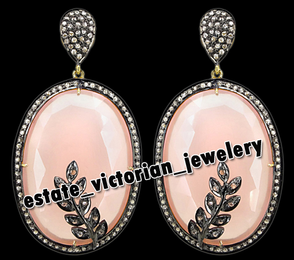 Victorian 2.15ctw Rose Cut Diamond Rose Quartz Silver Stunning Earring Jewelry