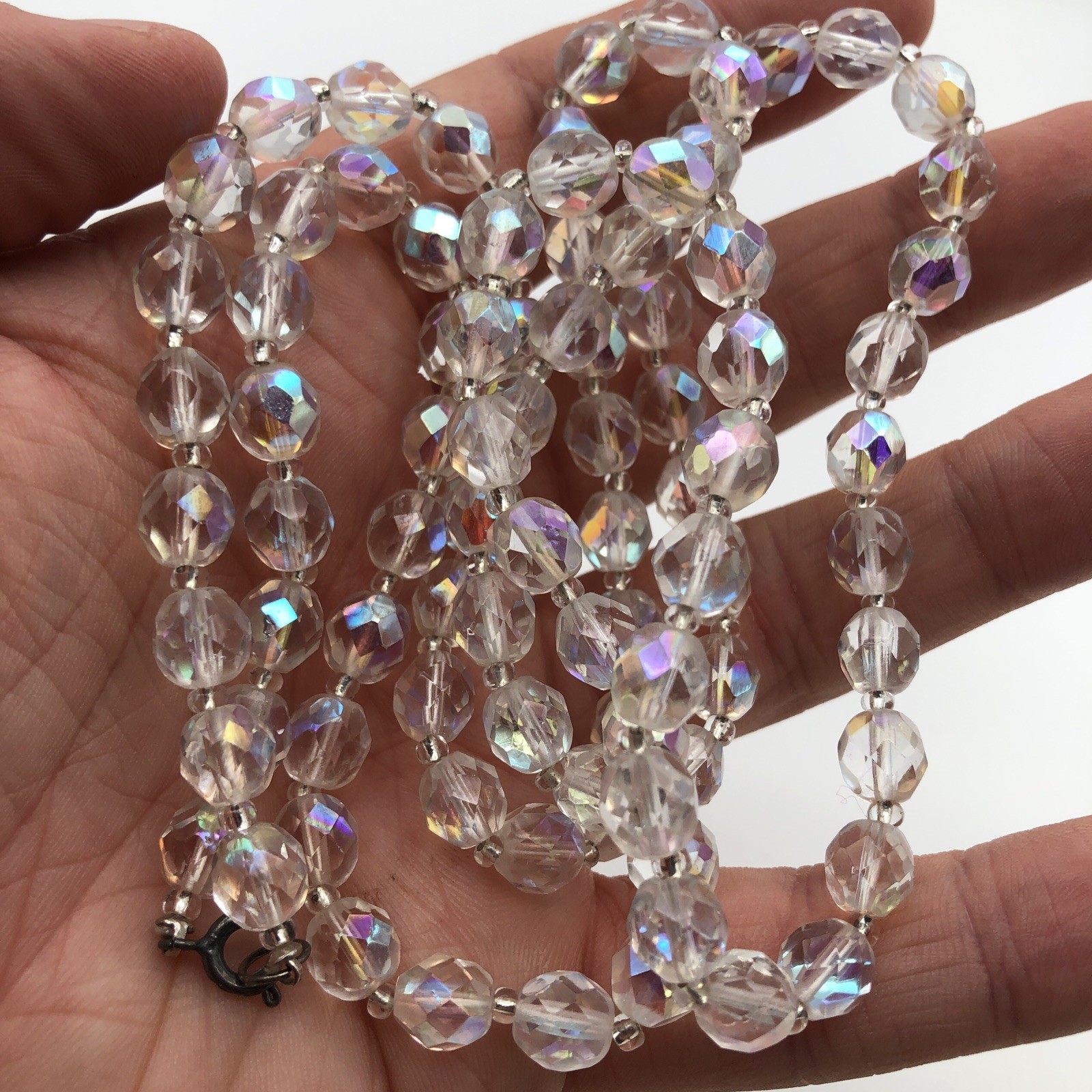 Vintage AB Crystal Glass Faceted Beaded Necklace