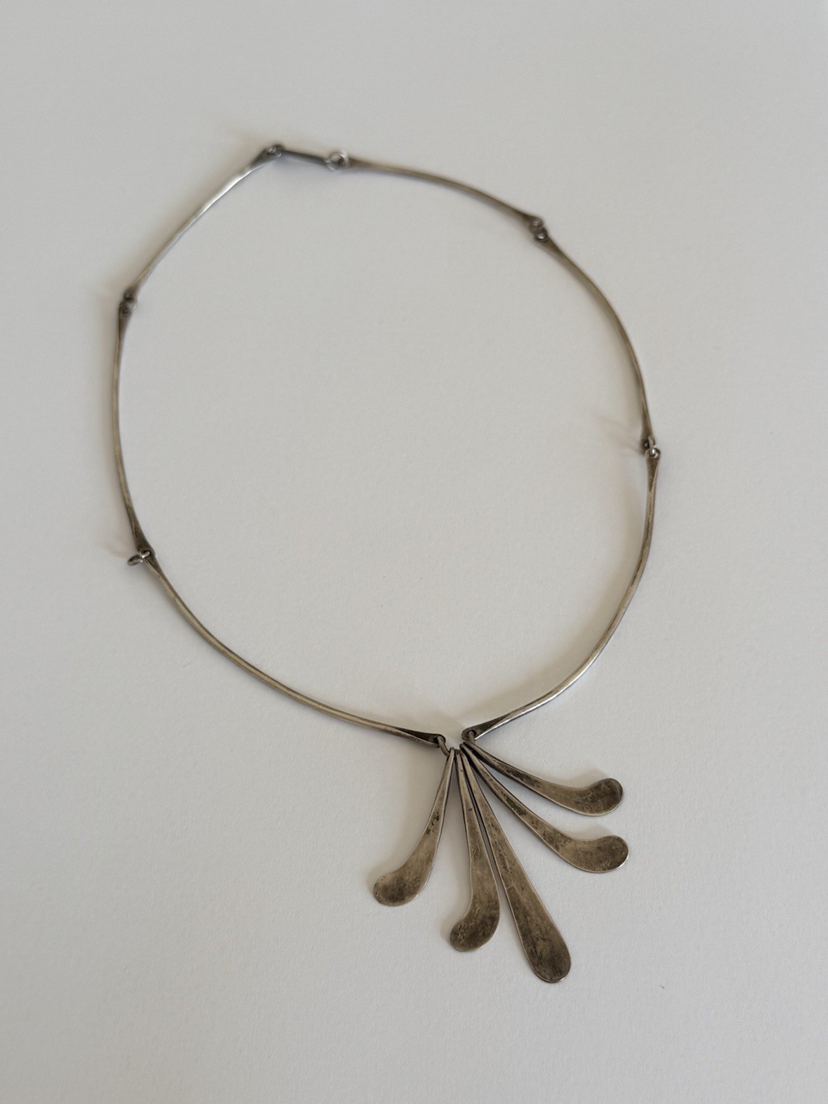 Vintage Modernist Bar Link Sterling Silver Fringe Paddle Necklace