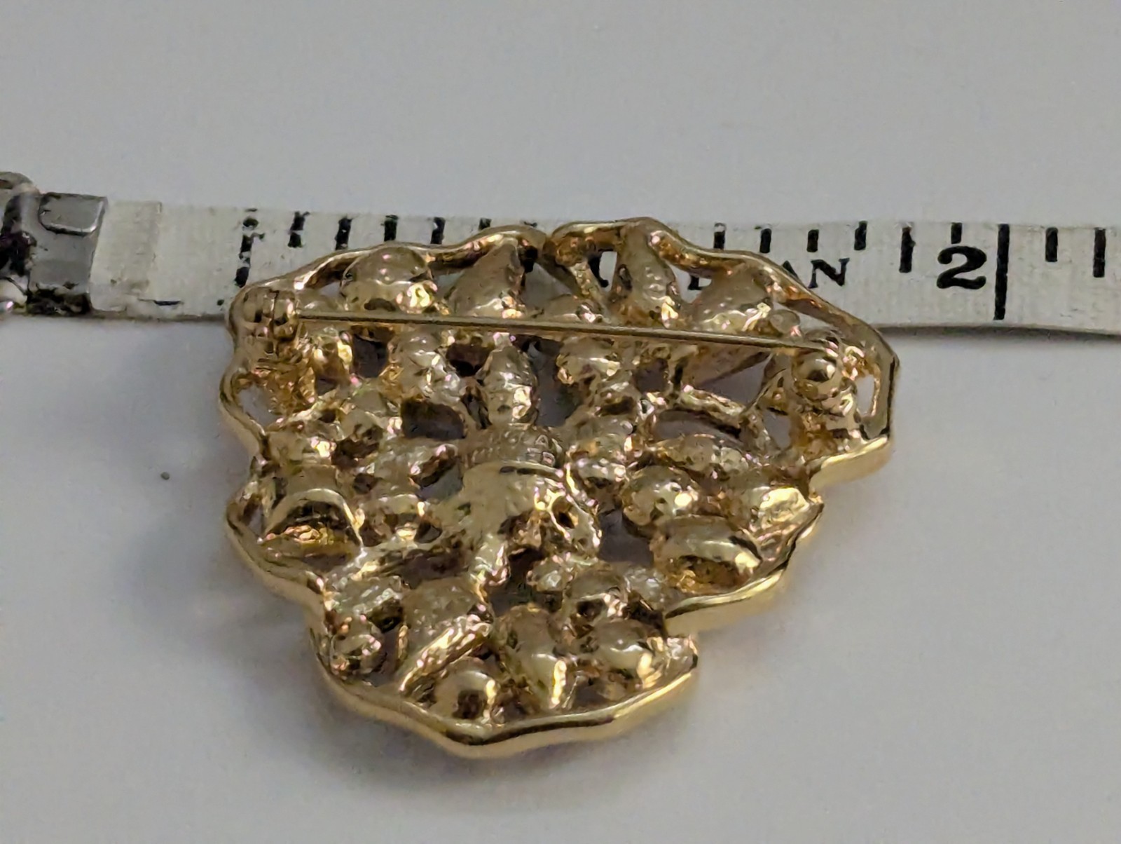 Vtg Signed Nolan Miller Purple Rhinestone Pansy Flower Brooch Gold Tone