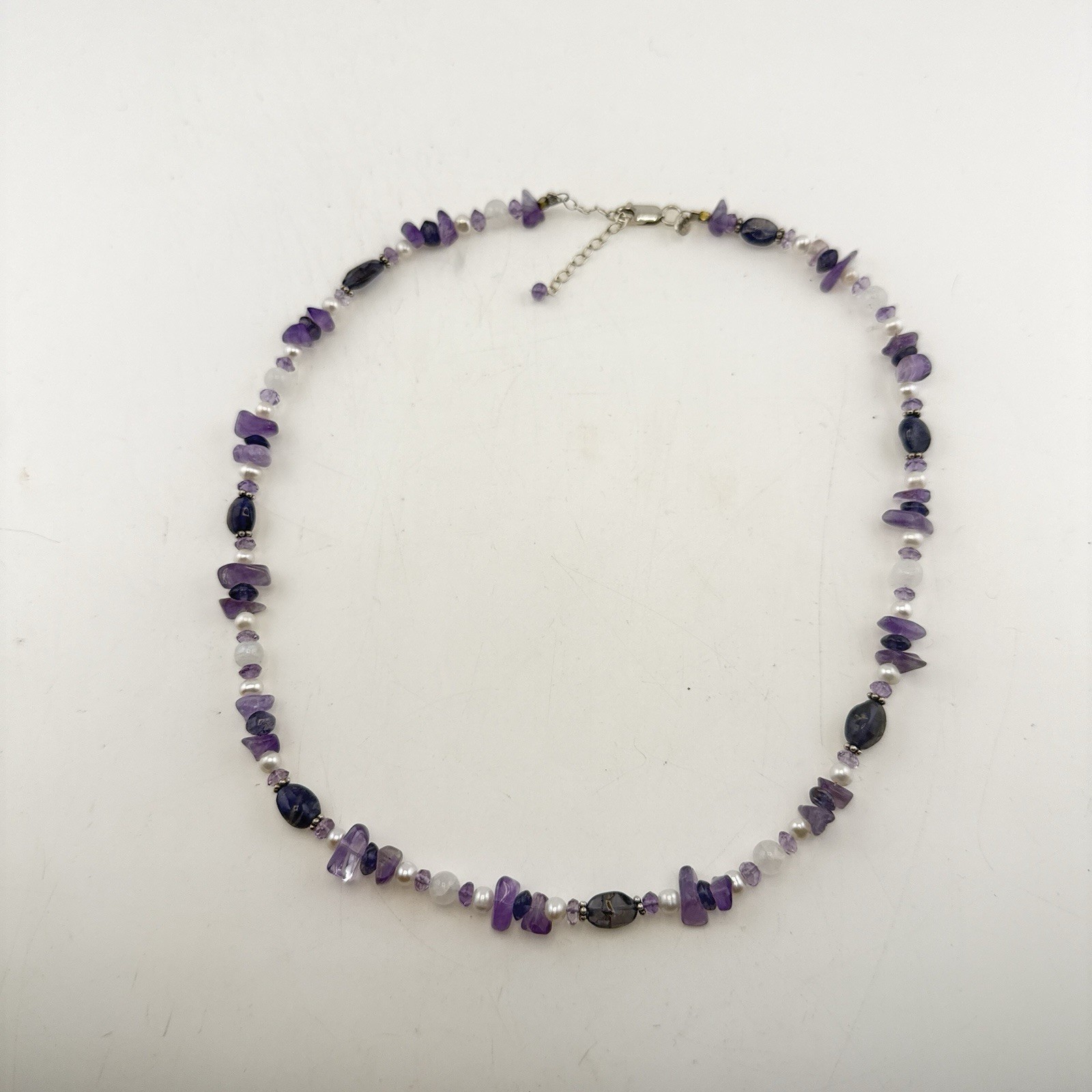 Sajen Necklace Amethyst Pearl Purple White Sterling Silver 925 Beaded Artisan