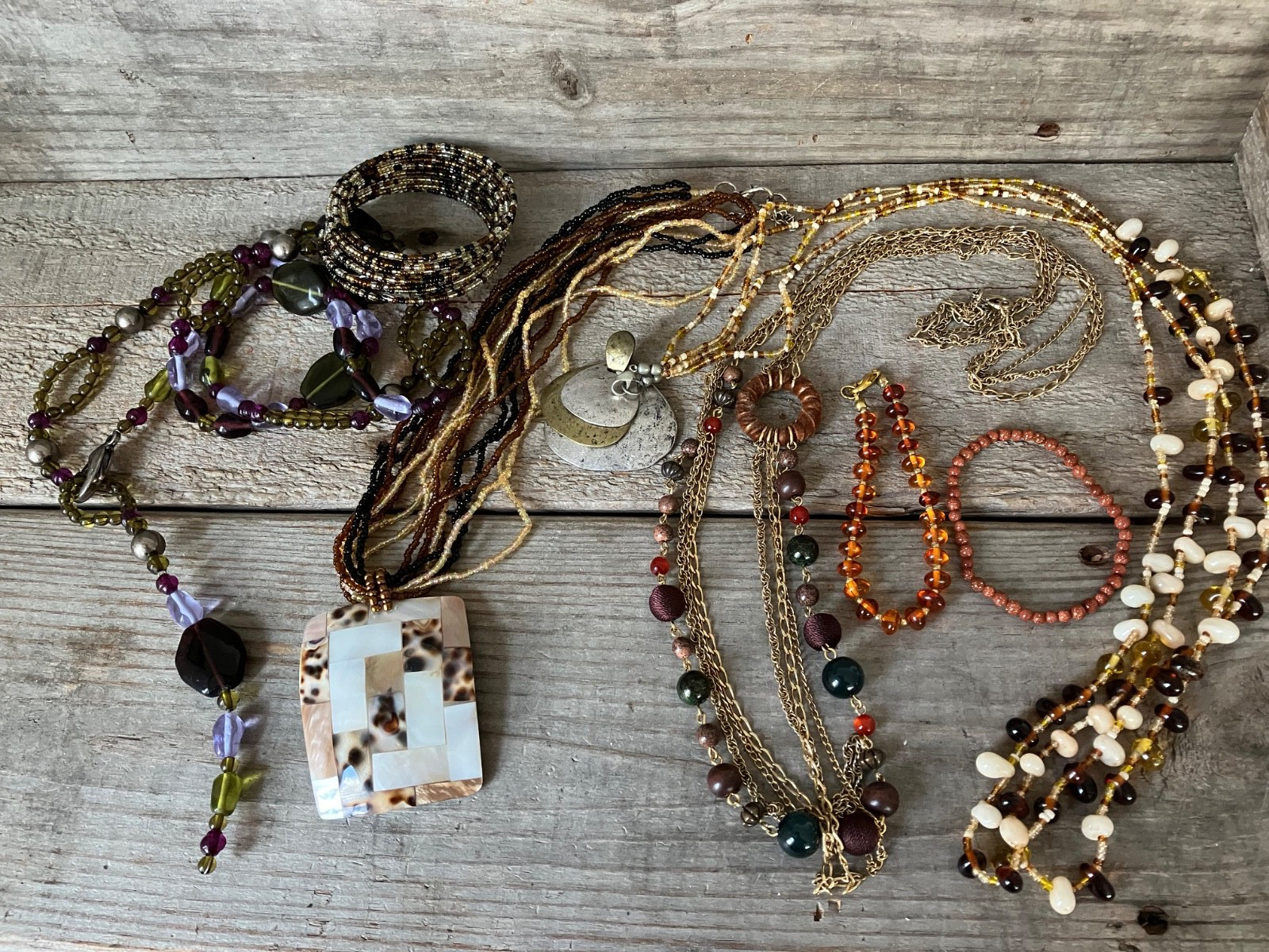 VINTAGE lot of Beaded Necklaces Autumn Fall Colors Mixed Materials