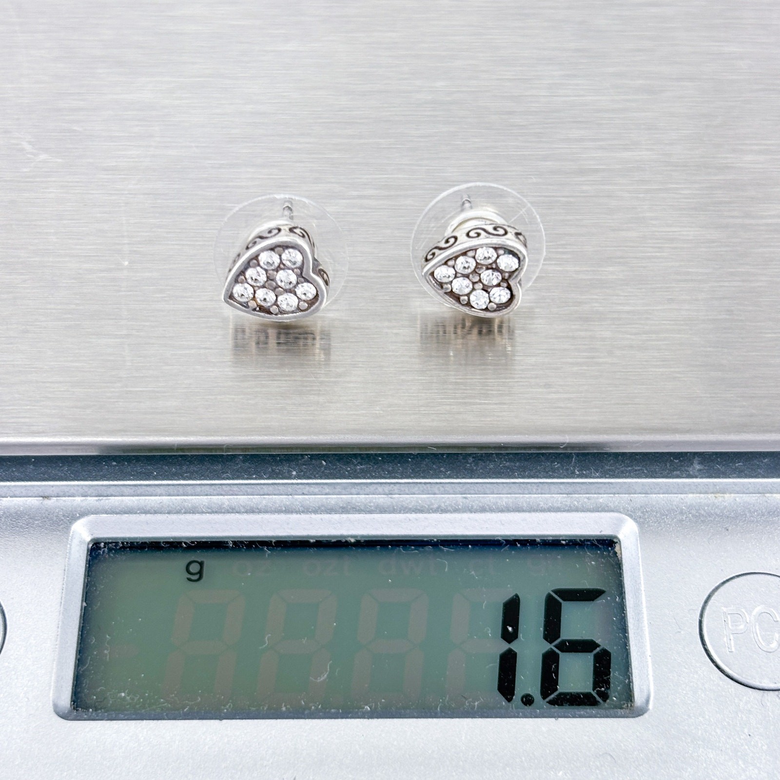 Vintage Sterling Silver Heart Earrings 1cm | Cubic Zirconia Studs | Romance