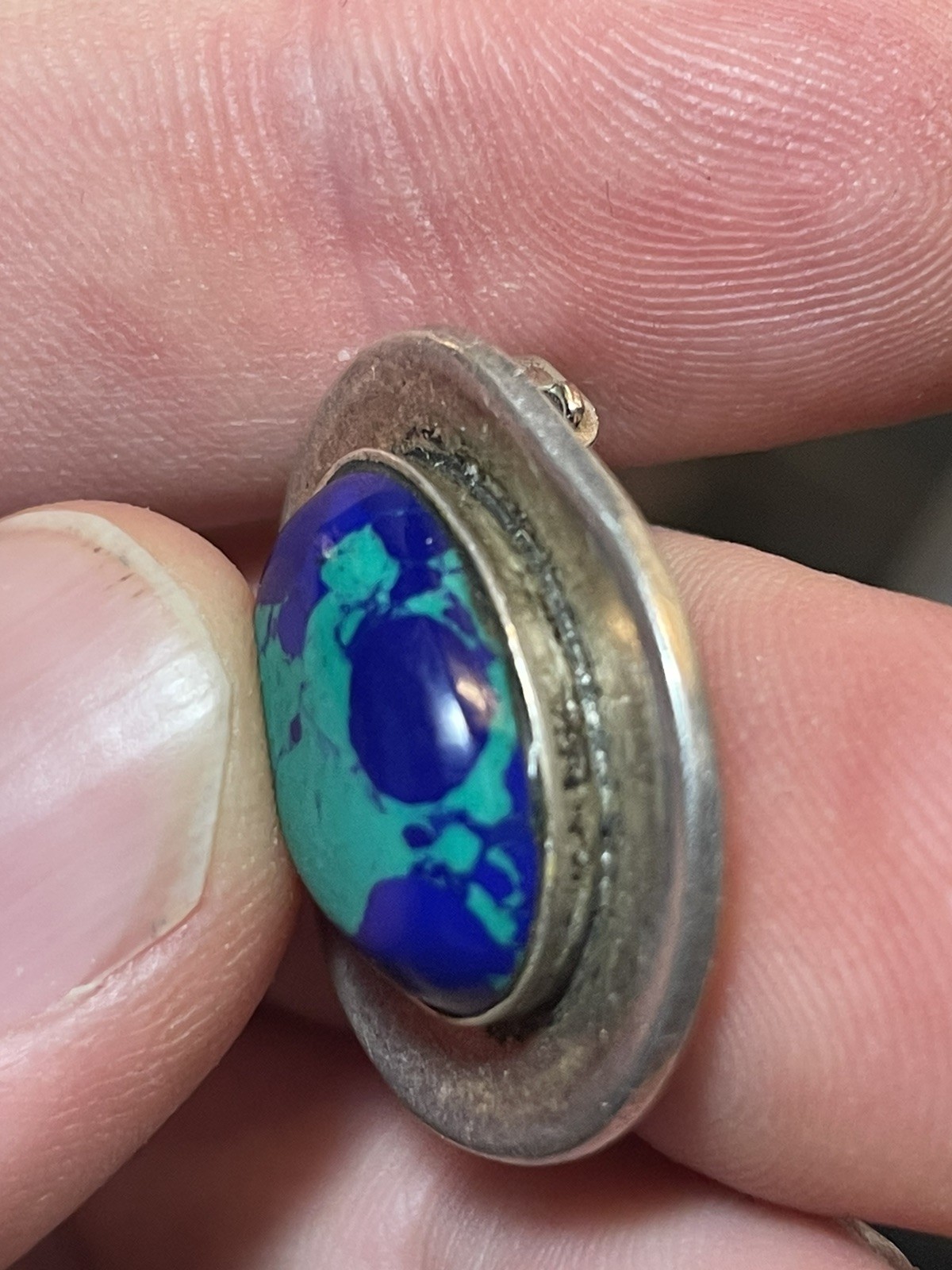 Vintage Sterling Azurite Heavy Clip On Earrings Mexico 925 TH-97 *See Pics/Notes