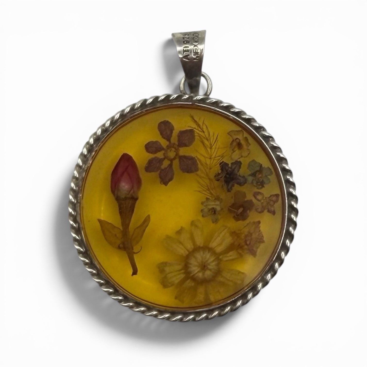 Vintage ATI Mexico 925 Silver Pressed Flowers Resin RLM Studio 925 Collar Y2K