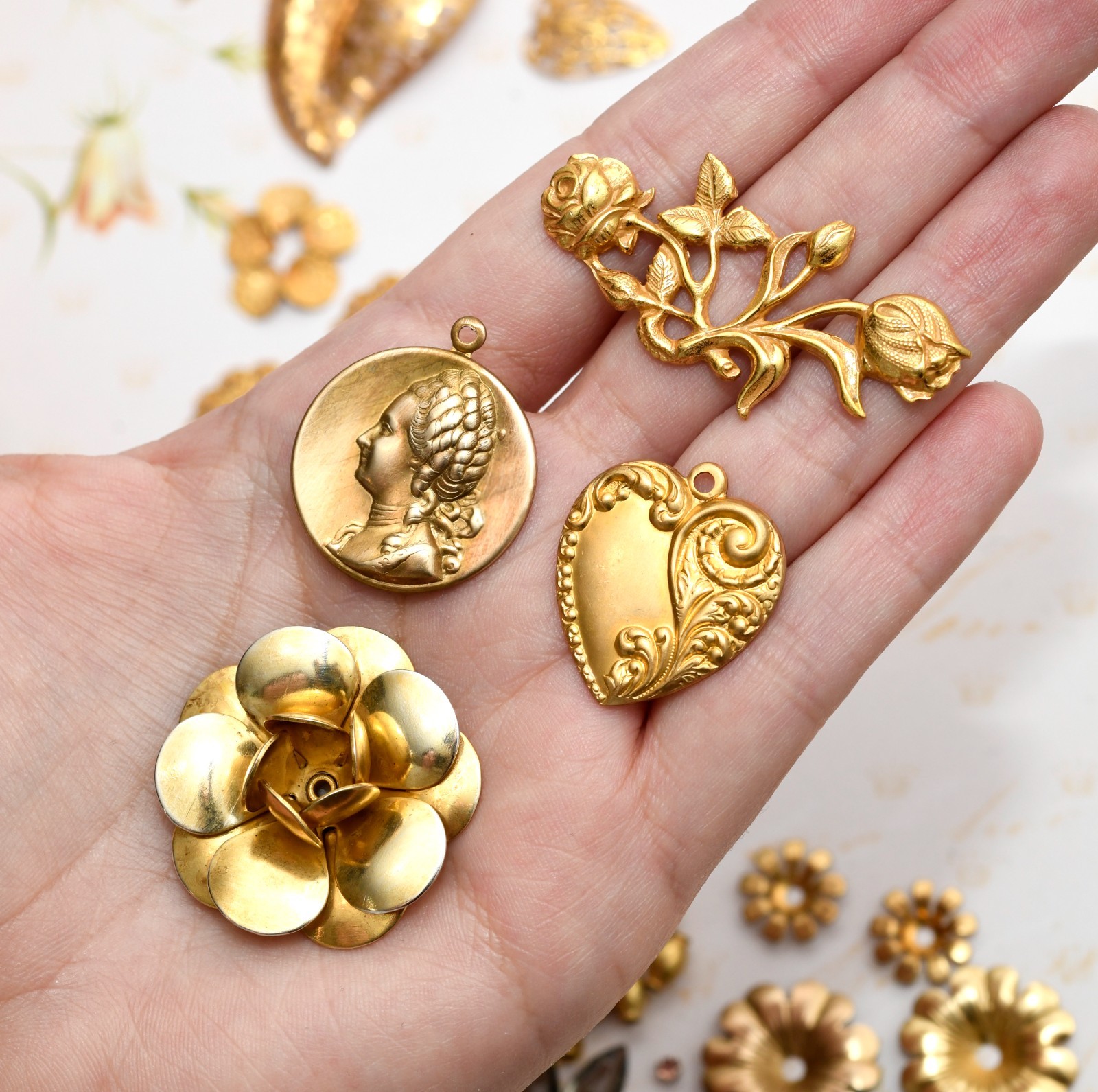 Vintage Lot Miriam Haskell Jewelry Parts Stampings Brooch Finding Necklace Beads