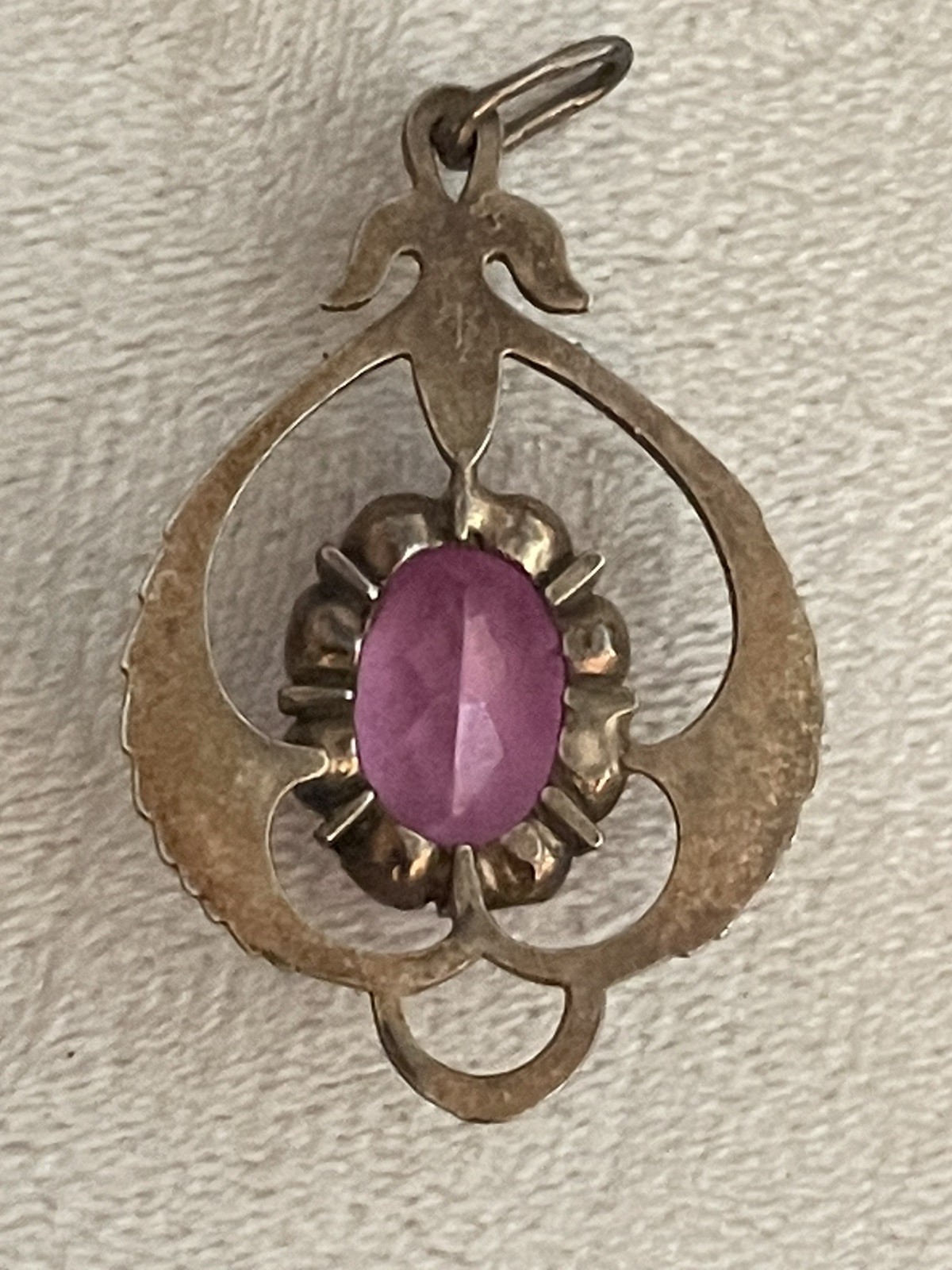 Vintage Old Russian Soviet 875 Sterling Silver Pendant Pink Stone Hallmarked