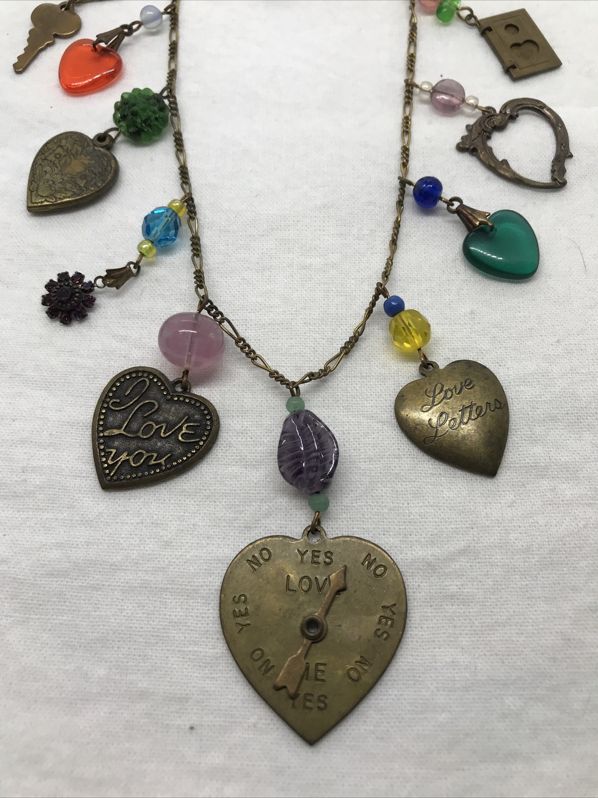 Vintage Glass Works Studio Brass & Glass Charms in Multi Colors Necklace 14