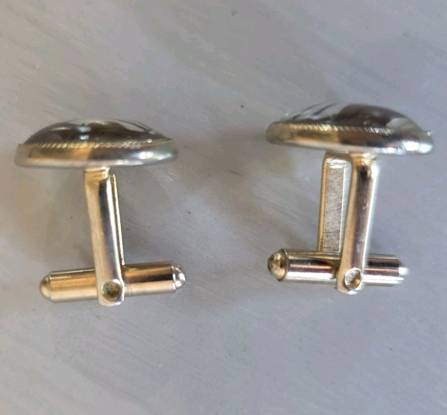 Vintage Equestrian Reverse Painted Glass Horse Head Cuff Links