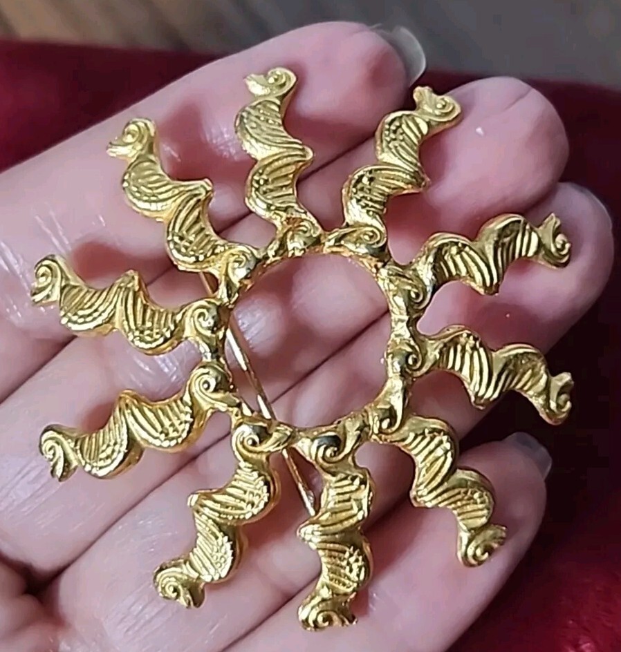 Alva Studios Double Duck Figures Brooch Museum Replicas Gold Tone Roman 2 1/4″