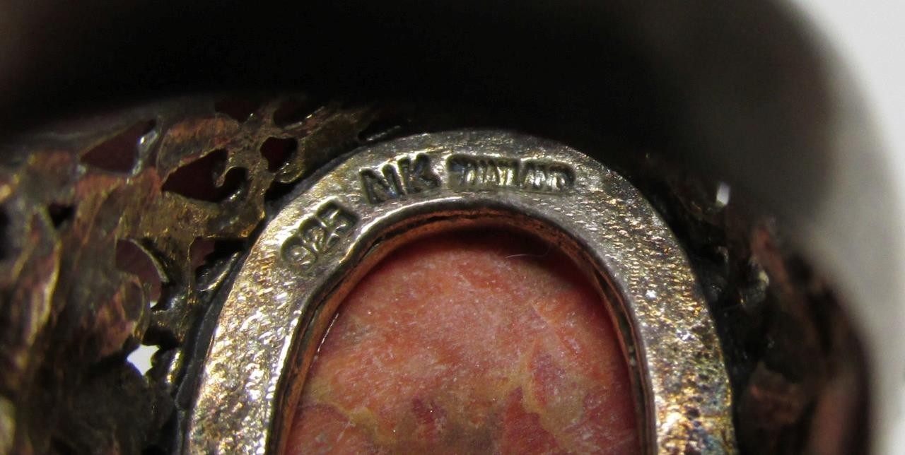 Sponge Coral Sterling Silver Ring w/ Marcasites ~ Size 6.5 ~ 9.8g ~ 12-A682
