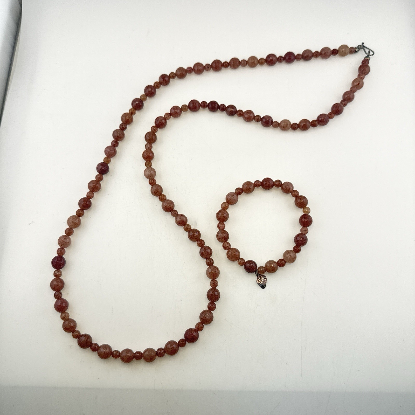 Jay King Necklace Strawberry Quartz Bracelet Set Lot Beaded Sterling Silver 925