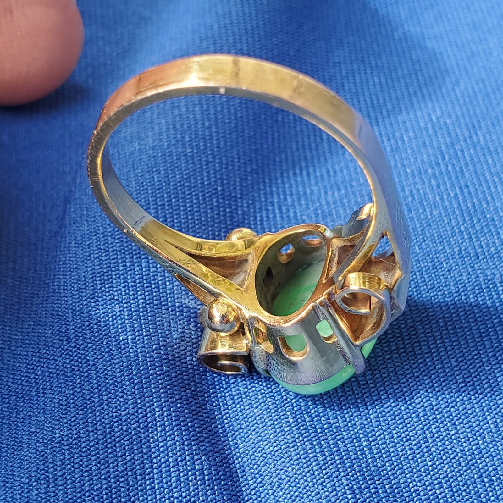 Original EARTH MINED Green Jadeite Jade Antique Engagement Ring SOLID 14K GOLD 8