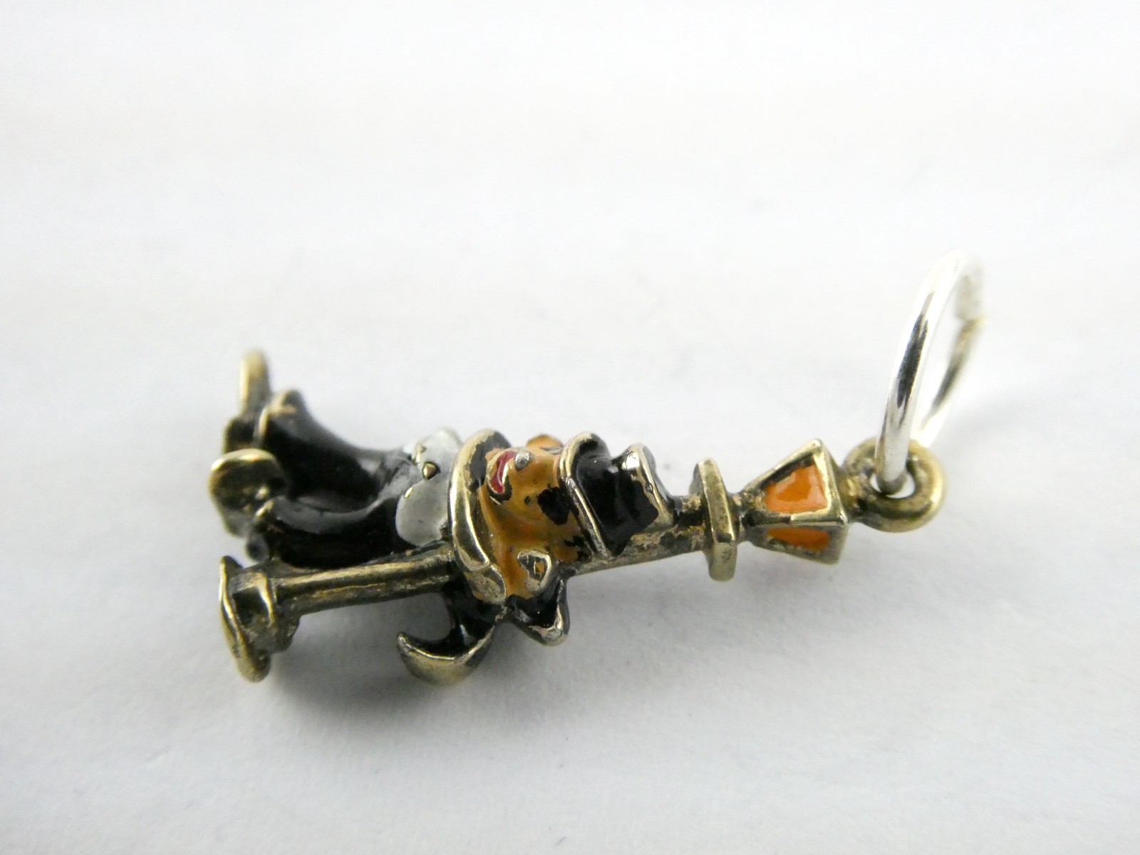 Vintage Sterling Silver Enameled Drunk Person Holding Lamp Post Charm or Pendant