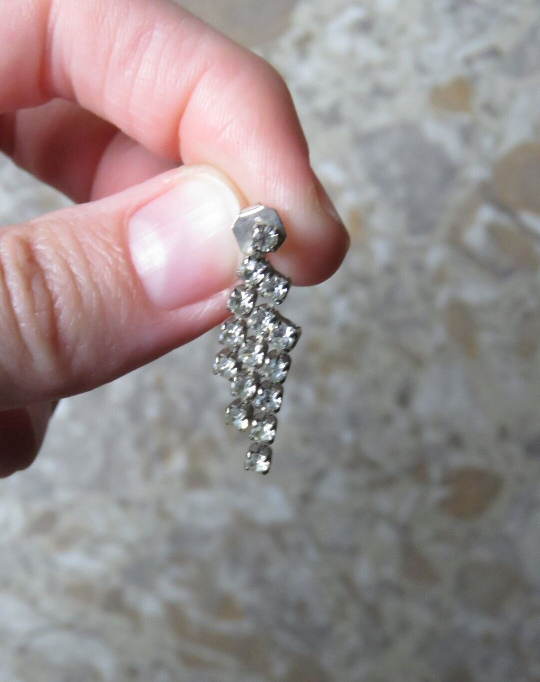 VTG Silver Rhinestone Triple Row Dangle Drop Tassel Post Pierced Earrings 1″