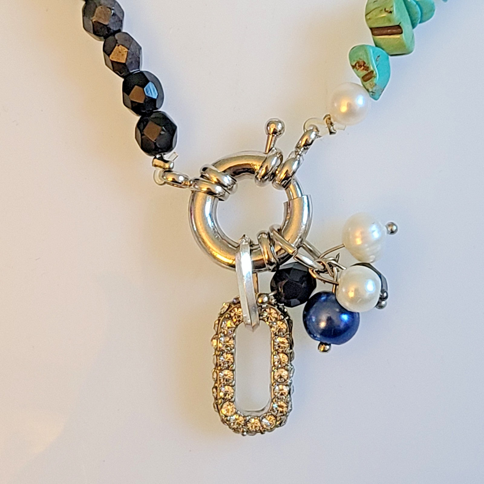 14″ Artisan Necklace – Genuine Turquoise Nuggets & Fire-Polished AB Glass Beads