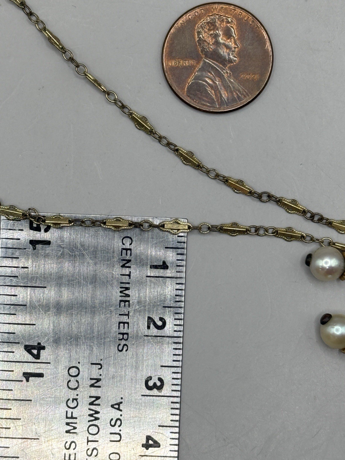 Antique Simmons Gold Filled Pearl Festoon Necklace Edwardian Lavaliere Signed