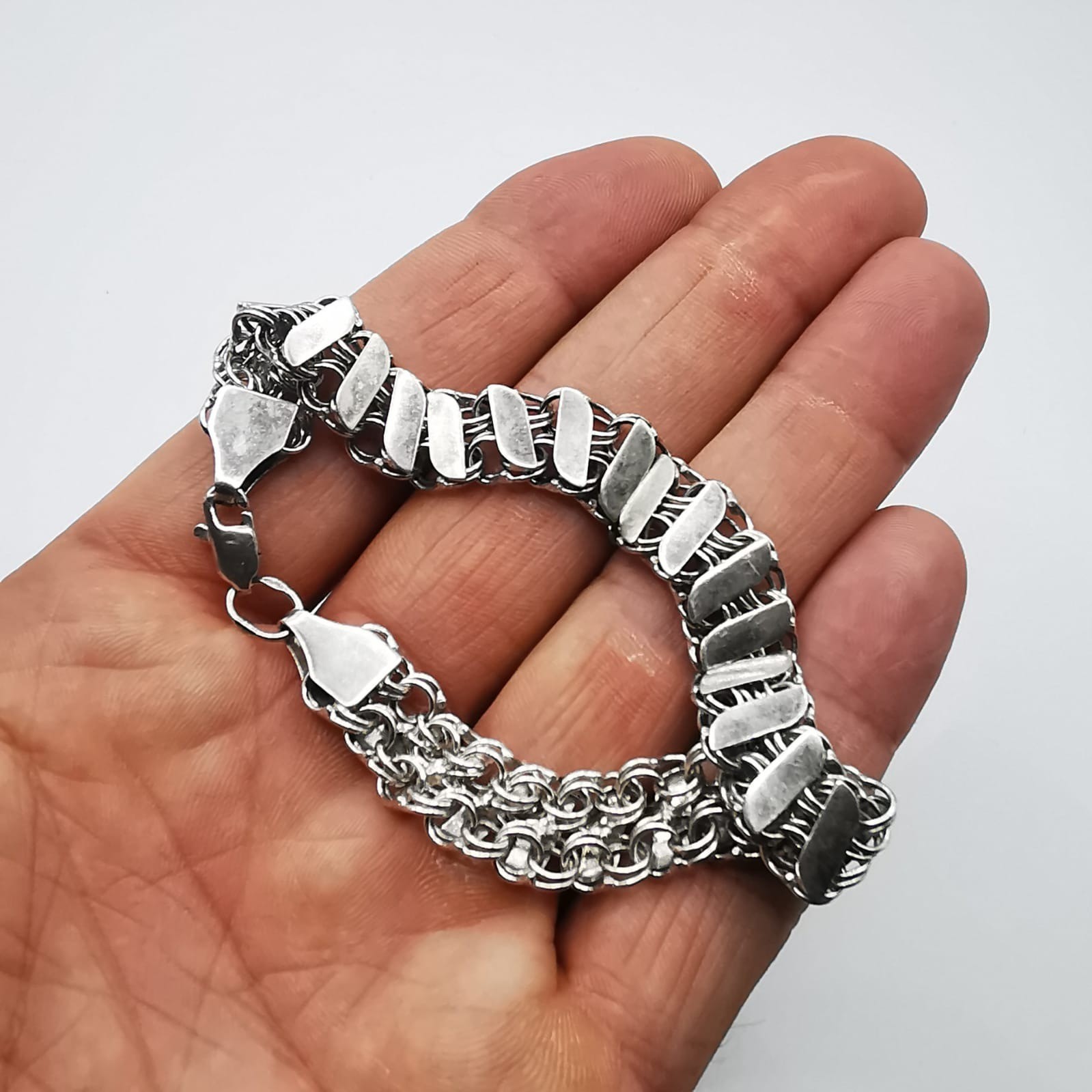 Vintage 925 Sterling Silver Bracelet 18.39g Handmade 7.28 Inches 1cm Wide