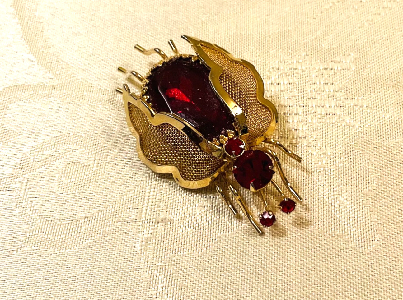 Vintage Bug Brooch, Red with wings, used