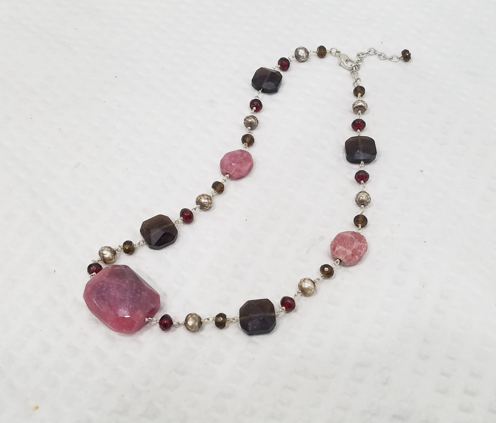 Vintage Muted Pink Faceted Jasper & Brown Crystal Rosary Style Choker Necklace