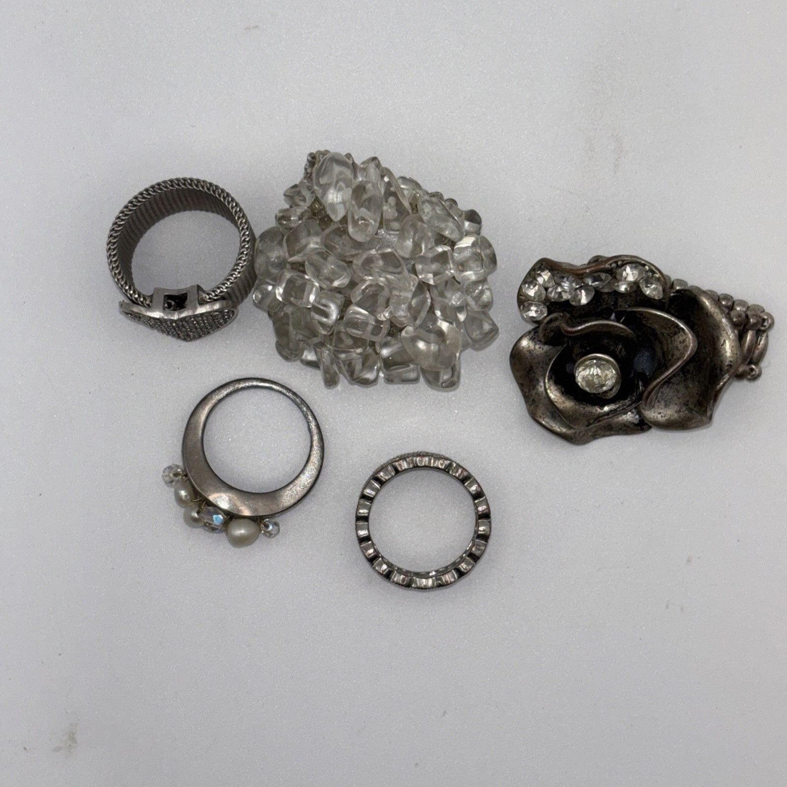 Vintage Costume Jewelry Lot Of 5. Flowers, Heart, Jewels, And More. Various Size