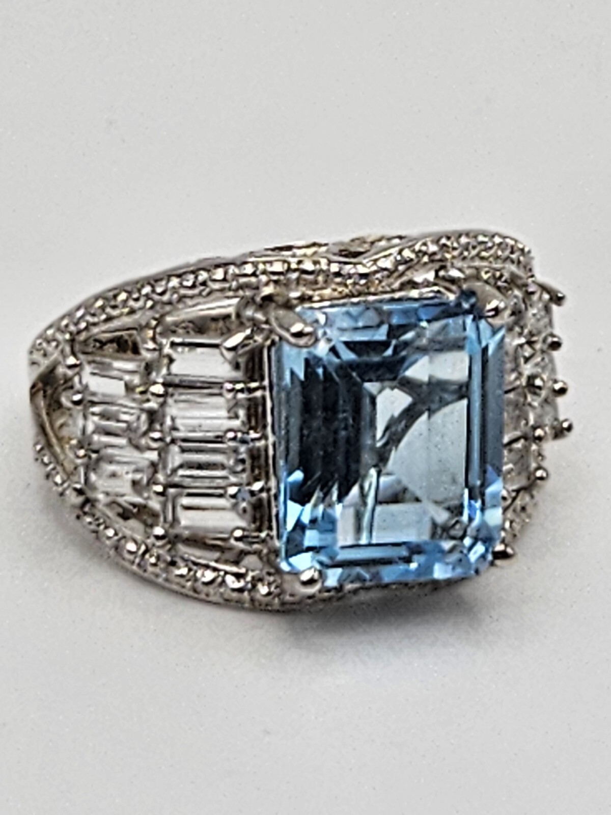 Chuck Clemency STS Sterling Silver Blue Topaz Cubic Zirconia CZ Ring Size 8