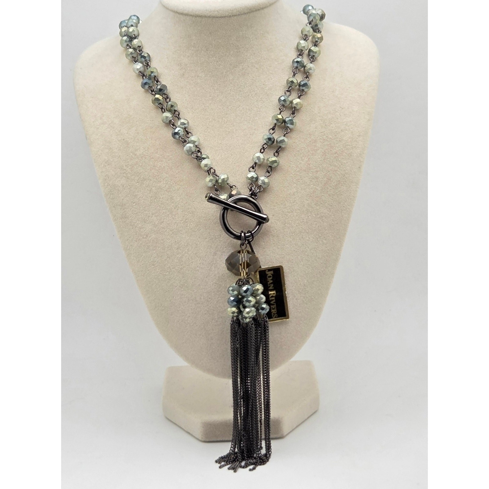 Vintage Joan Rivers Tassel Necklace – Iridescent Beaded Statement