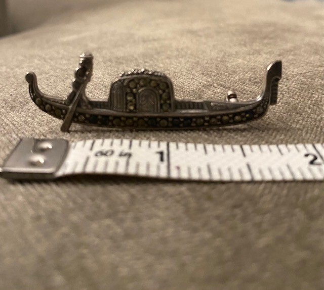 .800 Silver Pin Chinese Sampan Boat Marcasite Brooch No Issues  Almost 2 In Long