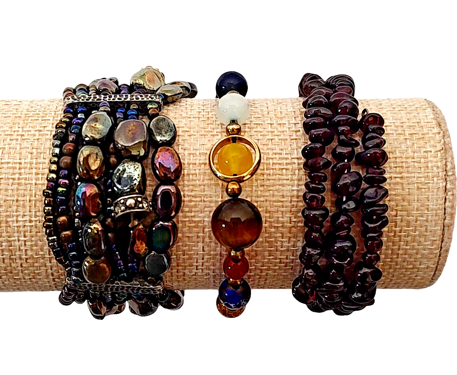 3PC VTG Chunky Boho Earthy Natural Wood Abalone Shell Boho Statement Bracelets