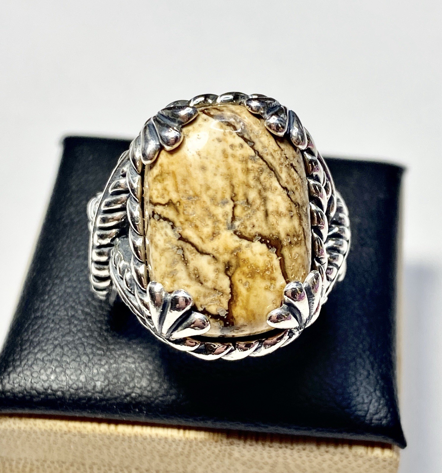 Vintage Caroyln Pollack Relios Sterling Woven Rope Picture Jasper Ring Size 8
