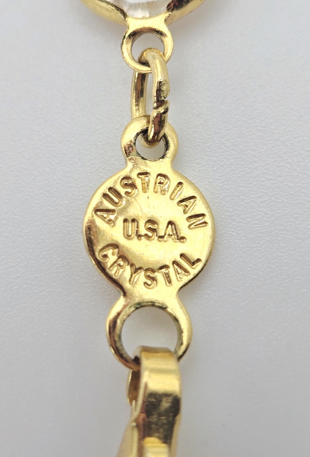 Vintage AUSTRIAN CRYSTAL Clear Open Back Bezel Set Gold Necklace 34″
