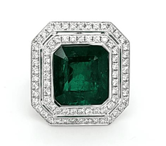 LARGE 9.38CT DIAMOND & AAA EMERALD 18K WHITE GOLD SQUARE OCTAGON ENGAGEMENT RING